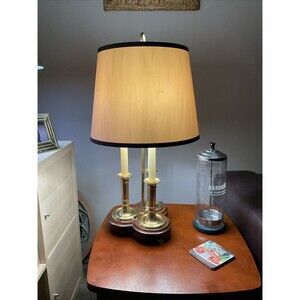 Brass French Bouillotte Candlestick Table 3 Way W/ Shade. 23.5”x8” VINTAGE